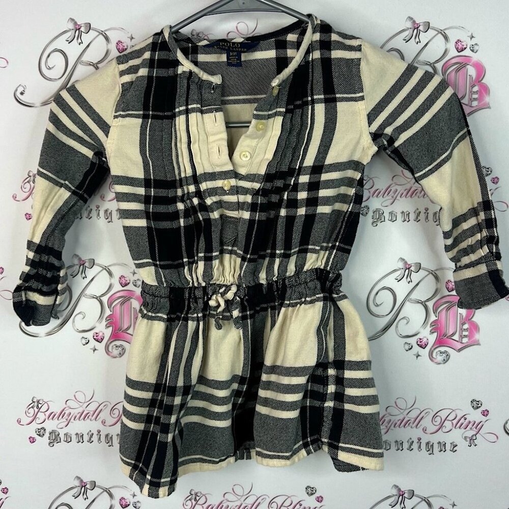 Polo by Ralph Lauren Black and Cream Plaid kids Top tie up